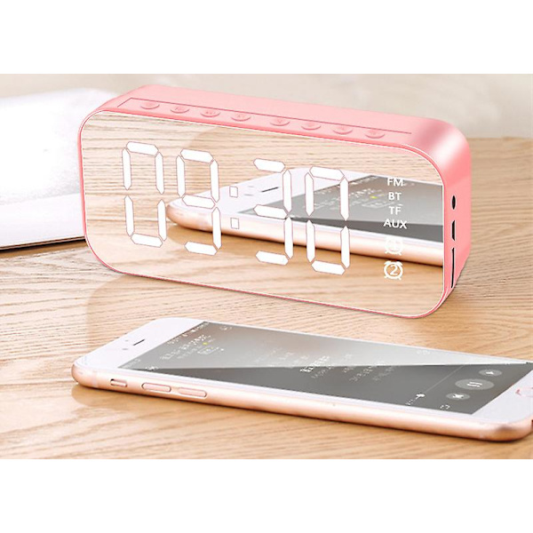 Klocka Väckarklocka Bord Digital LED Spegelskärm Väckarklocka Despertador Trådlös Bluetooth 5.0 Mp3 Hifi Högtalare Red