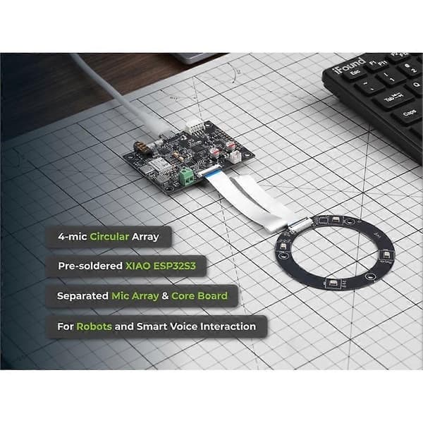 ReSpeaker Flex XVF3800 Sirkulær 4-mikrofon AI-mikrofonarray, med XIAO ESP32S3, USB/I2S for robotikk Embodied AI Black
