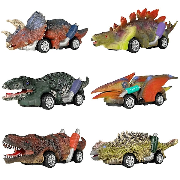 Dinosauruslelu, vedettävät autot, 6 kpl, dinosaurusleluja 3+ -vuotiaille pojille ja tytöille, vedettävät leluautot, dinosauruspelit T Rexillä