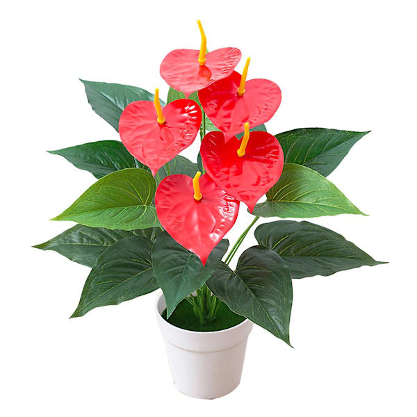 Simulerad Anthurium (8 Stora Blad, 5 Små Blad, 5 Blommor)