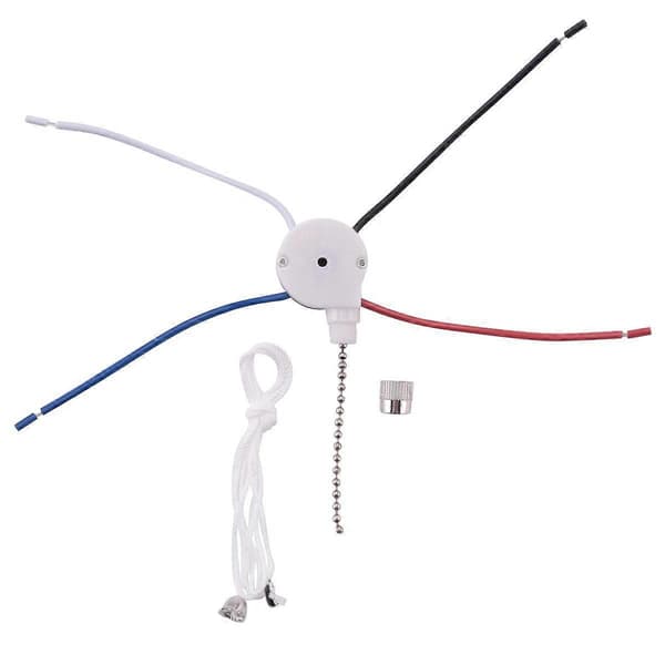 Takfläkt Switch Kit 3 Hastighet 4 Trådar, Fläkt Switch Dragkedja Hastighetskontroll Switch, ZE-208S Dragtråd Sw Silver  White