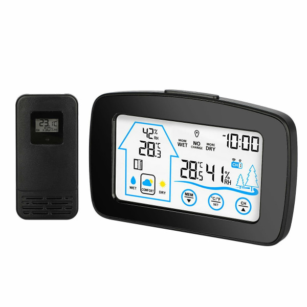 Trådlös väderstation digital LCD-klocka hygrometer inomhus utomhustemperatur