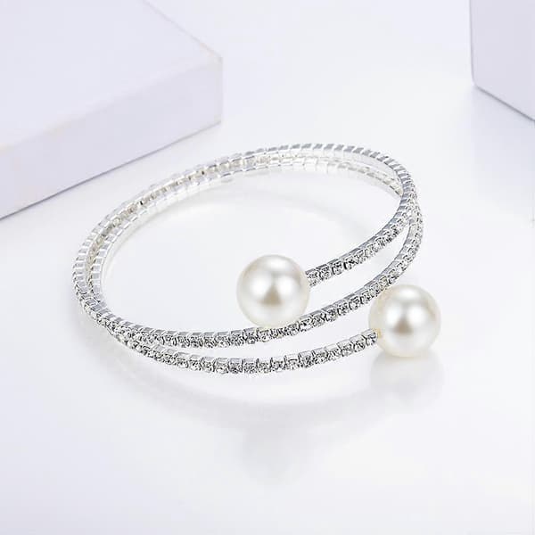 Smykker Rhinestone Perlearmbånd til kvinder 2 stk. Sølv Elegant Armbånd