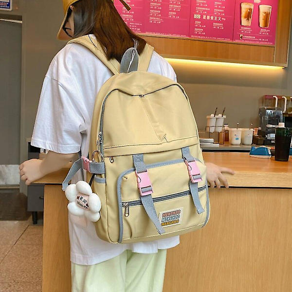 Ryggsekker i minimalistisk japansk stil for kvinner, fritid, godterifarge, reisesekk for tenåringsjenter, store skoleskuldervesker Beige