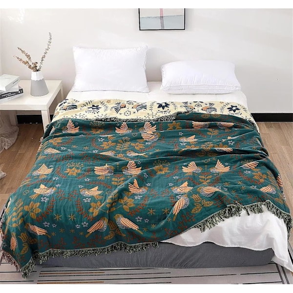 100% Bomull Boho Tak Daglig Tak Dubbelsidig Tak Sängkläder - Grön 150x200cm