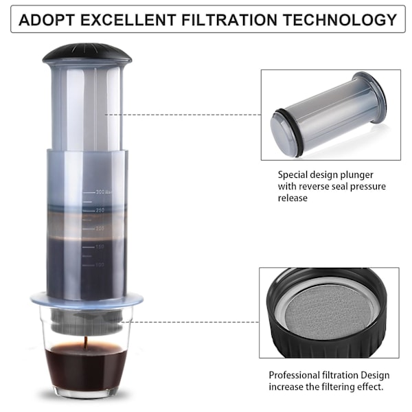 Kaffe- og espressopressemaskin, bærbar kaffemanuell maskin W
