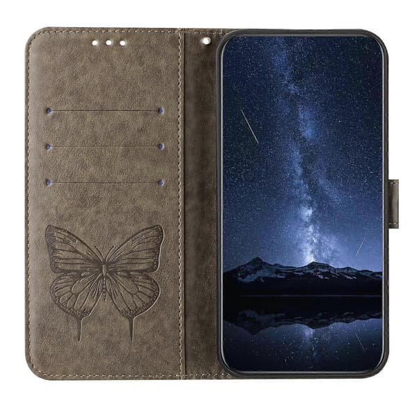 [LCS] Preget sommerfugl skinntelefonveske Grey For Doogee Note 59 / Note 59 Pro