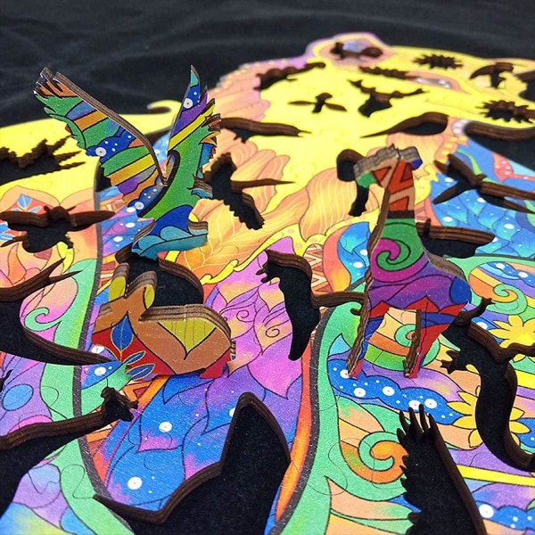 Unikt Formad Träpussel Jigsaw Diy Hjärnträning Pedagogisk Leksak Colorful Elephant A3
