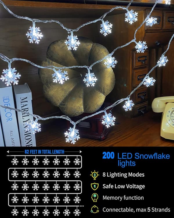 [LCS]100 LED Julsnøfnugglys, 32ft Snøfnugg Fairy String Lys Hvit White 66ft