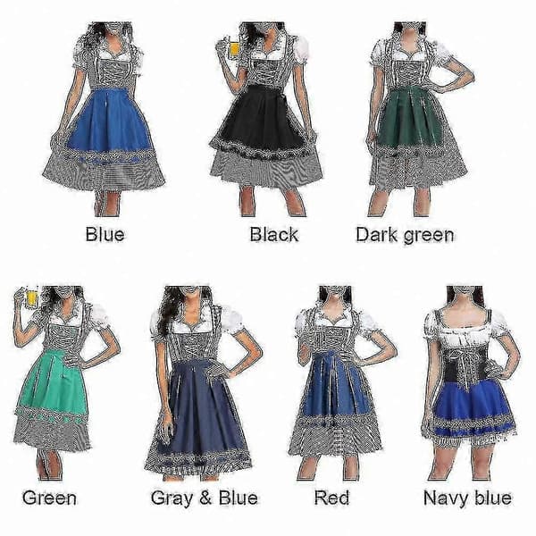 Traditionel bayersk stil Dirndl-kjole til kvinder med bluse og forklæde sæt Blue M