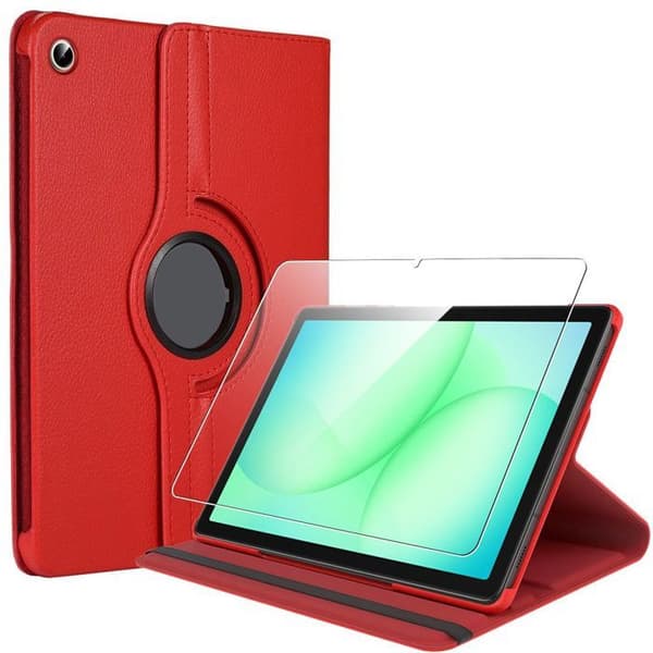 [LCS] Deksel + Herdet Glass til Samsung Galaxy Tab A9 Plus / A11 Plus - 360° Beskyttelse - Rød Röd