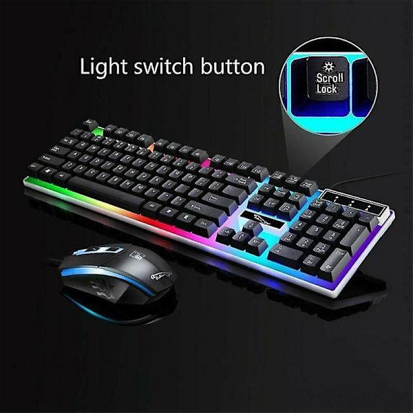 (Svart) Gaming Tangentbord Mus Set Rainbow LED USB-adapter Kompatibel med PS4 Xbox Gaming
