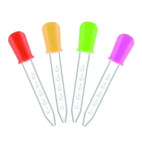 5 ml silikonepipetter, dropper, plastikdroppere, væskedroppere, pipetter á 5 ml, 4 stk. tilfældig farve
