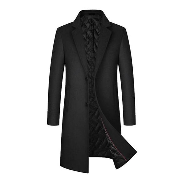 Herrrock Slim Fit Dubbelknäppt Vinterull Trench Business dunjacka black L