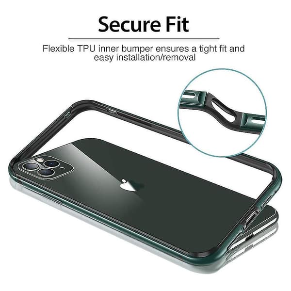 Bumper-cover kompatibel med iPhone 11 Pro, metalramme-rustning med blød Green
