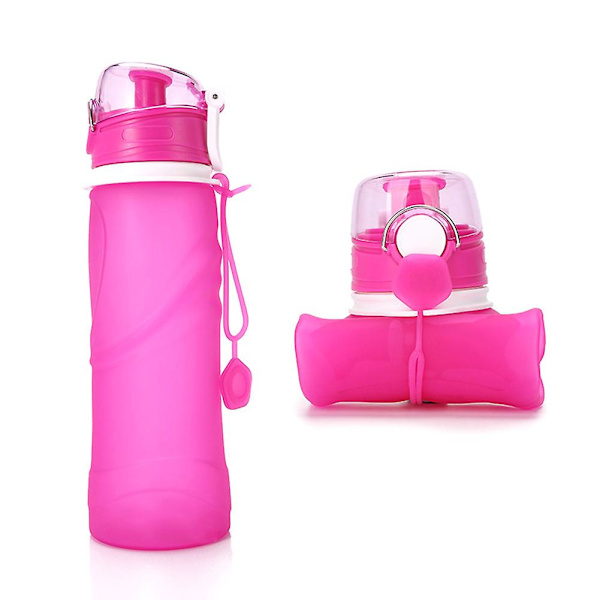 750ml Högkvalitativ Miljövänlig Vikbar Läcksäker Silikonvattenflaska Kompatibel med Utomhussporter Camping Pink