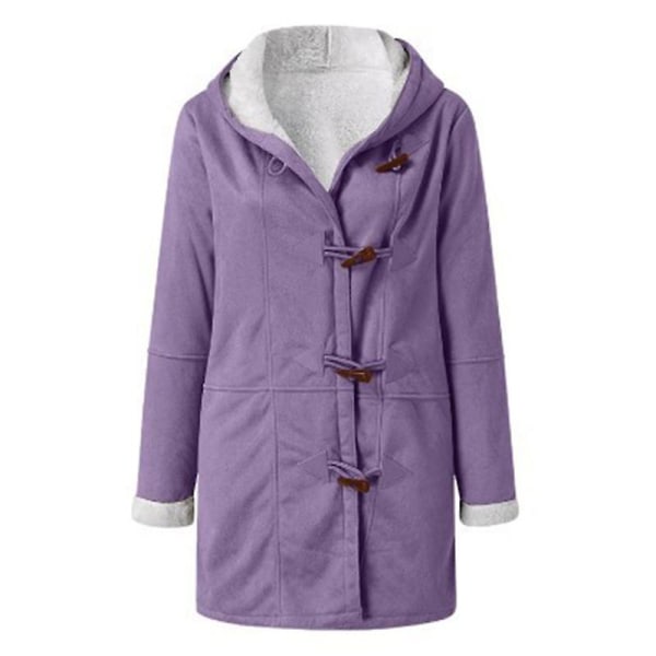 Plus Size Damefrakke Fleece Hætte Cardigan Casual Langærmet Varmt Overtøj Til Efterår Vinter Purple S
