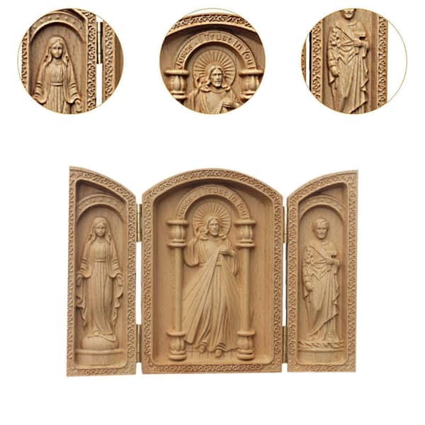 Triptyk Statue Ornament Religiøs Figur Skulptur for Soverom Utendørs Hjem