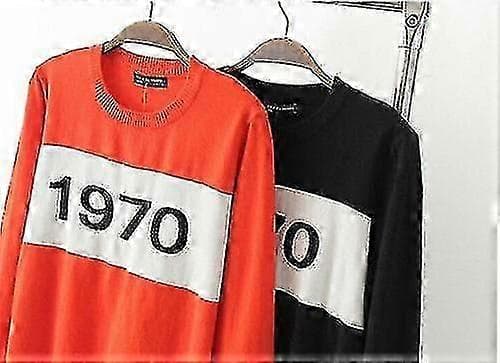 1970 Jumper Pullover Bella Designer Sort Orange Dame Langærmet Strikket Top Orange M