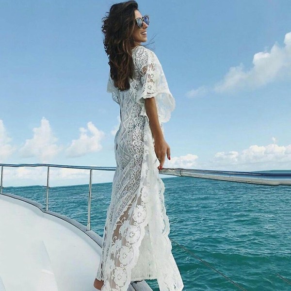 Spets Kaftan Dam Strandkläder Broderi Solskydd Bikini Överdrag
