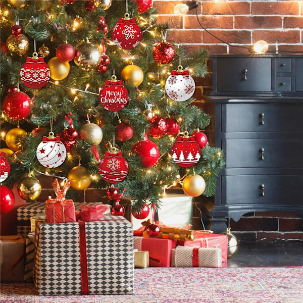 12 stk. Julekulepynt Julehengende pynt til juletrepynt Hengende pynt i tre 12PCS