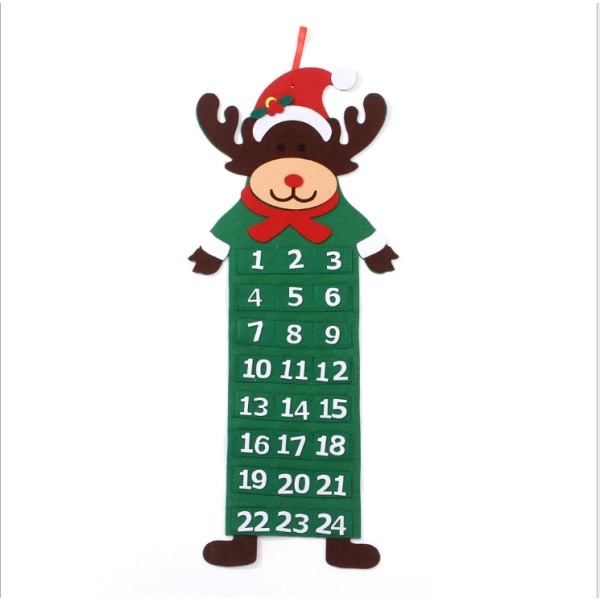 Filt jul adventskalender med fickor Xmas hem väggdekor Elk