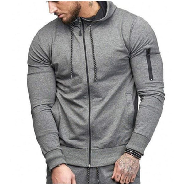 Män Solid Tracksuit Set Hoodie Jogging Sport Topp Byxor Dräkt Grey L