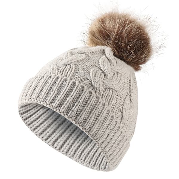 Barnmössa, Slouchy Cable Stickad Skalle Skidmössa för Flickor Pojkar Light Gray