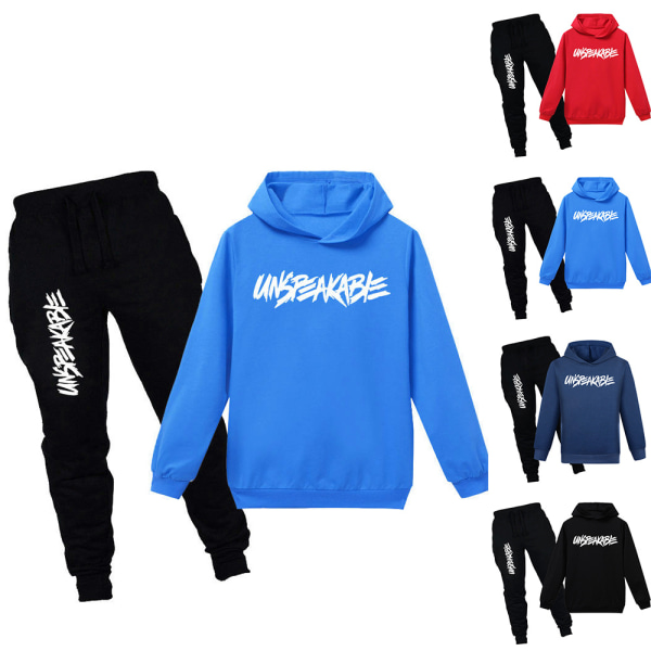 Outsäglig Barn Hoodie Sweatshirt Toppar Byxor Träningsoverall Outfit blue 150cm