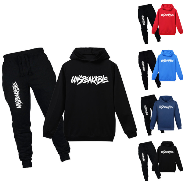 Outsäglig Barn Hoodie Sweatshirt Toppar Byxor Träningsoverall Outfit black 160cm