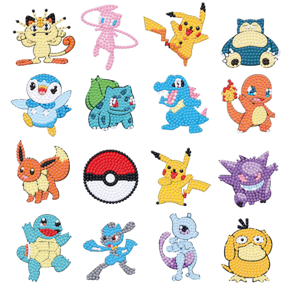 16 st 5D Pikachu Diamond Painting Stickers för barn nybörjare 16PCS