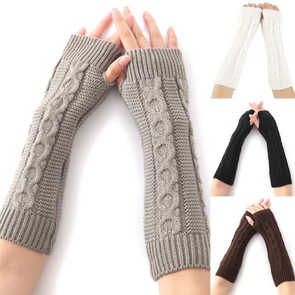 Dame Vinter Lange Handsker Fingerløse Strikkede Håndledsvanter Gave Dark Grey