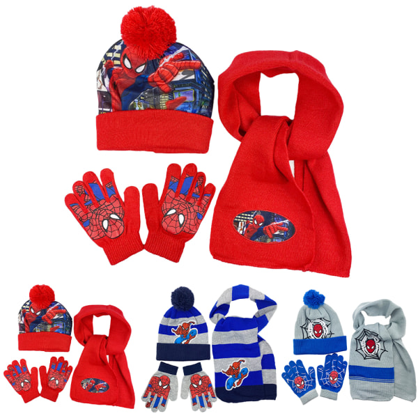 3st Kids Spider-man mössa Scarf Handskar Set Winter Warm A