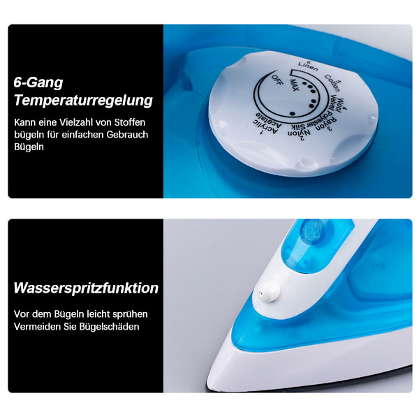 [Udsalg] Dampstrygejern - Vertikal damp - Keramisk strygesål 1200W - Hurtig opvarmning og effektiv strygning - Seks temperaturindstillinger, Blå Blue
