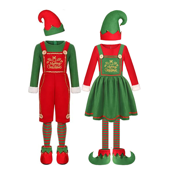 Jultomten Santa Claus Kostym Vuxen Elfdräkt Klänning och Hatt Santa Helper Jul Outfit Cosplay Boys M