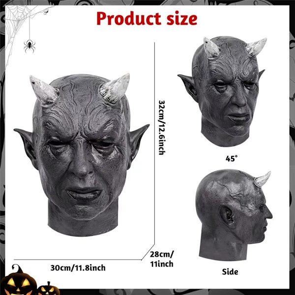 Läskig demonmask för Halloween, Thanksgiving och juldekorationer - Högkvalitativt latex för en autentisk skräcklook Grey