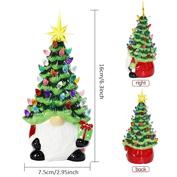 Smycke för skrivbord Juldekorationer Ljusskenande Tomte Resin Julgran med Färgade Ljus, Julbelysning inomhus