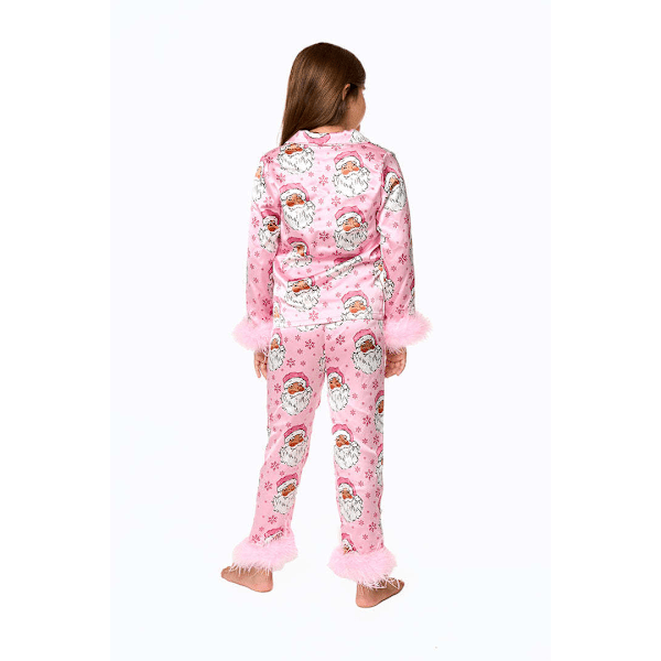 7-13 år Småbørn Pige Pyjamas Julepyjamas til Småbørn Piger Små Børn Langærmet Nattøj Knap Satin Pyjamassæt Pink 12T