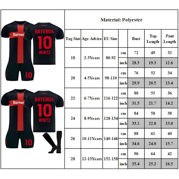 2023-2024 Leverkusen Hemmatröja Barn Fotbollströja Kit #10 Wirtz Fotbollsdräkter Pojkar Träningsdräkt 24