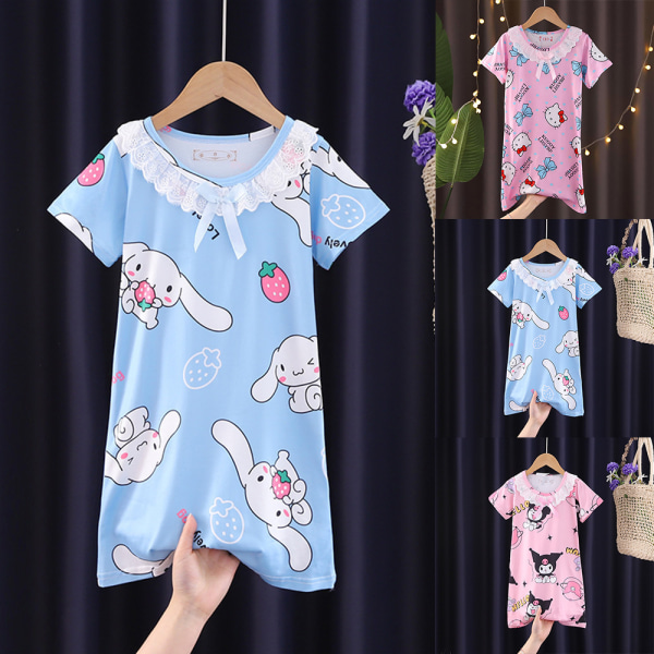 Barn Sanrio Cartoon Nattklänning Flickor Tryckt Kortärmad Casual Klänning Sovkläder #2 5-7Years