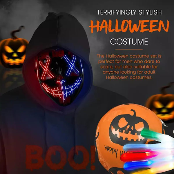 Halloween Led -naamio, valaiseva pelottava naamio ja LED-luurankokäsineet Halloween-cosplay-asuun ja juhlatarvikkeisiin