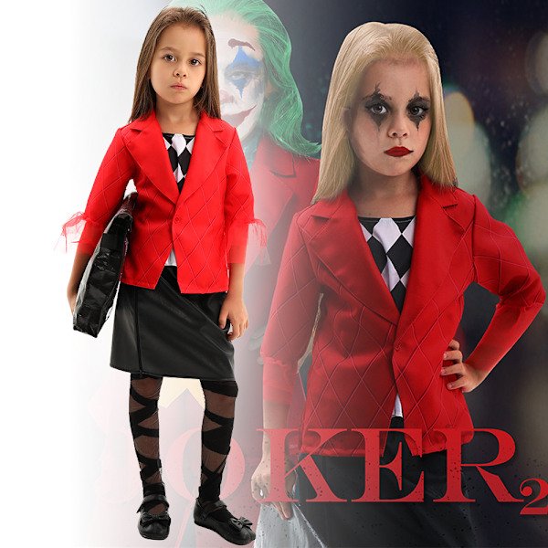 Halloween Jul Halloween Harley Quinn Barn Kostym Fancy Dress Fest Kläder Outfits L