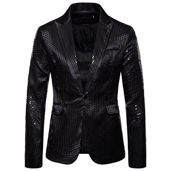 Herr Paljett Glänsande Kostym Party Dans Blazer Jacka Bling Kappa Performance Kostym Black 2XL