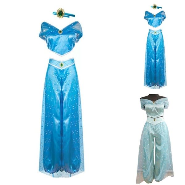 Halloween Aladdin Prinsessan Jasmine Vuxen Cosplay Festdräkt Green L