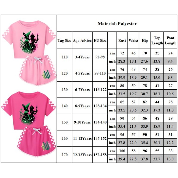 Flickor Häxa Tryck Träningsdräkt Söt Tecknad Anime Kortärmad T-shirt + Shorts Set Vardaglig Sport Outfit Kläder Pink 110cm