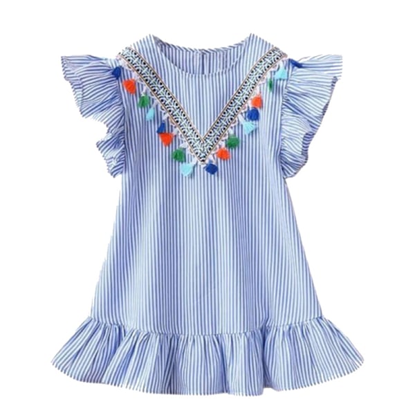 Barn Flickor Randig Prinsessklänning Sommar Vardaglig Fest Volangärm Kort Klänning Light Blue 120cm