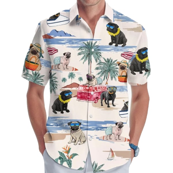 Herr Hawaiian skjorta tropisk kortärmad strand semester casual skjorta C S