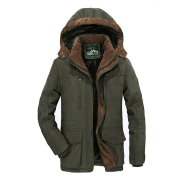 Herre Vinterjakke med hette, avslappet, vattert bomullsjakke med avtakbar hette Army Green 4XL