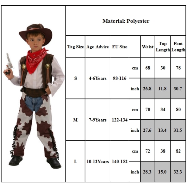 Cowboy Cosplay Kostym Set Barn Pojk Bokvecka Fest Fancy Dress Halloween M