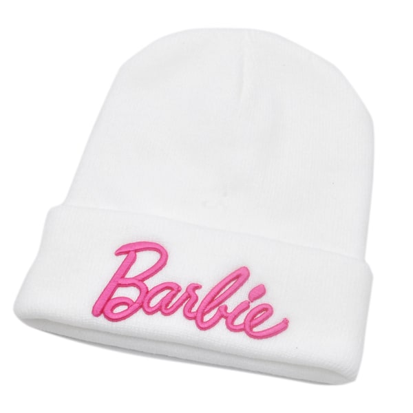 Barbie Broderad Beanie-hatt för Flickor Vinter Varm Stickad Hatt Present white